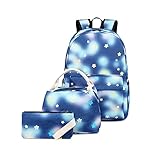 Yusheng Rucksack Set 3 Stück Schulrucksack Set Mit Lunchpaket Federmäppchen Sternenhimmel Cartoon Schultasche Studenten Rucksack Für Mädchen Jungen/Sternenhimmel Schulrucksack Set 43x30x14