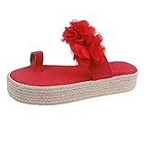Damen Plateau Sandalen Outdoor Espadrille Wasserdicht Verstellbar Knöchelschnalle Riemen Clip Zehenschuhe, rot, 36.5 EU
