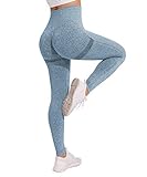 Yaavii Damen Sport Leggings Lange Blickdicht Yoga Leggings Figurformende Sporthose Yogahose Fitnesshose mit Hohe Taille Bauchkontrolle Blaugrau S