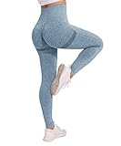 Yaavii Damen Sport Leggings Lange Blickdicht Yoga Leggings Figurformende Sporthose Yogahose Fitnesshose mit Hohe Taille Bauchkontrolle Blaugrau S