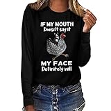 cderfv Ärmel Bedruckte Bluse Top Pullover Sweatshirt Frauen Longshirts Damen Bluse, Schwarz , XXL