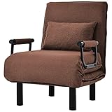 SUNWEII 3 in 1 Schlafsessel, Schlafsofa klappbar, Klappbett, Chaiselongue, Klappsessel inkl. Kopfkissen, Klappbares Schlafsessel Sofabett mit Höhenverstellbarer Rückenlehne,Brown-1PC