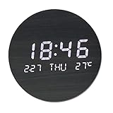 Wanduhr mit Temperaturanzeige & Digitaler Kalender, 7.56 Zoll Kleine Holz Led Uhr Digital Küchenuhren Intelligent Funk wanduhr Lautlos Tischuhren Modern B