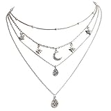 U/K ExquisitMulti-Layer-Kette Halskette Moon Stars Choker Strass Halskette Für Frauen Mädchen Zuverlässige Q