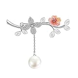 NINAINAI Brosche Kleidung Accessoires Brosche Frauen kreative Persönlichkeit Cherry Blossom Branches einfache Perlen Damen Brosche Geeignet Für Damen Und Geschenke (Color : Silver, Size : One Size)