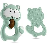 Nordhain Waschbär Beißring Mint für Babys aus hochwertigem Silikon - unterstützender Spielkamerad & Freund deines Babys in zahnender Z