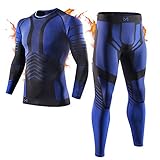 MEETYOO Thermounterwäsche Herren, Funktionsunterwäsche Winter Skiunterwäsche Männer Lange Unterwäsche Funktionswäsche Atmungsaktiv Thermo Unterwasche für Ski Running Fußball, Blau, XL