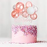 Rose Rot Ballon Wolke Kuchen Topper, Mini Ballon Girlande Kuchen Topper Konfetti Ballon Acryl Happy Birthday Cupcake Topper für Geburtstag Torte Zubehör Dekorationen (Romantische Stile)