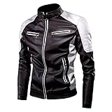 Bellelhot Herren Jacke Lederjacke Männer Kunstleder Biker Übergangsjacke Langarm Reißverschluss Bikerjacke Herrenjacke Leder Casual Stand Zipper Lederjacke Top Frühling Freizeitjack