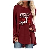 GEU Langärmeliges Oberteil für Damen Weihnachten Pullover Xmas Buchstaben Druck Sweatshirt Teenager Mädchen Weihnachtspulli Weihnachtsmotiv drucken Langarmshirt Casual Lose Tunika Top