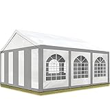 TOOLPORT Hochwertiges Partyzelt 3x6 m Pavillon Zelt ca. 240g/m² PE Plane Gartenzelt Festzelt Bierzelt Wasserdicht grau-weiß