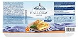 Sirtakis Halloumi Natur - 1x 1kg Vakuum - Pfannenkäse Pfanne Grillkäse Grill Ofenkäse Ofen 43% Fett i. Tr. mit Minze Schnittkäse Käse mikrobielles Lab Halal vegetarisch g