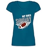 American Football Outfit Trikot - Any Given Sunday Football - XL - Türkis - 32 - XO1525 - Damen T-Shirt mit V