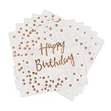Cavore Happy Birthday Servietten Rosegold gepunktet – 16 Stück – Papierservietten in Rosa Gold für Geburtstag Mädchen – Partyzubehör Einweg