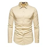 Hemd Herren Vintage Einfarbig Klassisch Hemd Herren Slim Fit Revers Knopfleiste Langarm Shirt Herren Party Bankett Business Gastgeber Hochzeit All-Match Lassig Hemd H