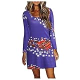 LOPILY Weihnachtskleid Damen Große Größen Weihnachten Jumperkleid mit Rentier Gedruckt Weihnachten Sweatkleider Abendkleid Xmas Ausgestellte Wickelkleid Minikleid Christmas Partykleid (X5-Purple, XL)