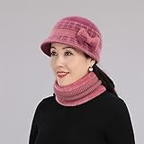 IFJIUSHE Socks for Women 2021Unumn Winter Dicke Warme Wollkappe Schal Set Mode Hut for Frauen Elegante Bowknot Gestrickte Eimer Hut (Color : Leather pink 2 Pc)