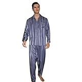 XYSQWZ Herren Nachtwäsche Nachthemd 100% Seide Pyjamas Precious Silk Pyjamas Herren Herbst und Winter einfarbig Maulbeerseide Homewear Zweiteiler，dunkelblau，L