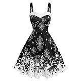Sonojie Weihnachtskleid Damen Vintage Hepburn Cocktailkleid 1950er Cocktailkleid Vintage Abendkleider Rockabilly Kleid Faltenrock Weihnachten Frauen Ombre Farbe Schneeflocke Schulterfrei Partyk