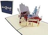 LIN 3D POP UP Karte Grußkarten Reisegutschein Geburtstag Karten Hamburg skyline, N193