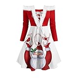 GFGHH Weihnachten Kleid Damen Sexy V-Ausschnitt Damen Party Elegant Weihnachtsmann Kostüm Samt Kleid Miss Schulterfreies Kleid Santa Claus Kostüm Langarm Weihnachtskleider Weihnachtsfrau Kleid Tunik