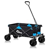 SAMAX Bollerwagen Handwagen Gartenwagen Strandwagen Klappbar Faltbarer Bollerwagen Transportwagen - Schwarz/Blau - Schwarze Felg