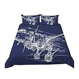 Bettwäsche-Bettdecke setzt super weiche Tröster und Blechset, Einzel- / Zweibettzimmer, Druckluftflugzeugmuster (Color : Blue3, Size : Double)
