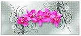 Artland Spritzschutz Küche aus Alu für Herd Spüle 130x55 cm Pflanzen Blumenbilder Digitale Kunst Rosa Orchideen auf Ornamenten U1QT