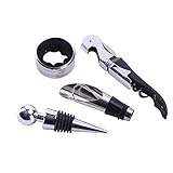 4-in-1 Weinflaschenöffner-Set, Weinkorkenentferner, Pumpe, Weinzubehör, Werkzeug mit Seepferdchenmesser, Aluminiumfolienmesser, Weinausgießer, Weinring