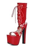 AOOAR Damen Plateau High Heels Summer Schnürschuhe Sandalen Boots Rot 43 EU