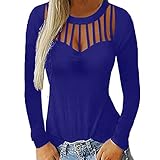 MQYXGS Damen Herbst Top Elegantes Top Casual Langarm Rundhals Slim T-Shirt Damen Top Damen Frühling und Herbst Hohl Langarm Top Fashion Casual Pure Color Basic T-Shirt Pullover Damenmode-Ob