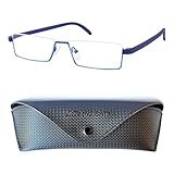 Flex Brille – Leichte & Flexible Halbbrille Lesebrille, Edelstahl Rahmen (Blau), GRATIS Brillenetui, Lesehilfe Herren und Damen +1.5 Diop