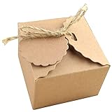 50 Stück Karton Geschenkboxen Braun, Kraftpapier Box, Karton Faltschachtel Geschenkkarton, Vintage Kraft Geschenkboxen, mit 50 Juteseilen und 50 Anhängern, für Geschenke, Party, Geburtstag