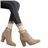 Dasongff Frauen Ankle Boots Damen Bequeme Kurz Regenstiefel mit Blockabsatz Vintage Schuhe Mädchen High Heels Plateau Chelsea Boots Rutschfeste Ankle Stiefeletten Kurze Stiefel mit V