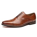 La Milano Herren-Schnürschuh mit Zehenkappe aus Oxford-Leder, klassisch, bequem, modern, formell, Business-Schuhe, Micah-3-cognac, 42 EU