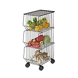 ZWW Aufbewahrungskorbwagen Für Gemüseobst, Mehrere Ebenen Arbeitsplatte Typ/Boden Stehend Organizer Rack Aus Edelstahl Mit Rädern - Küche/Bad,3 Lay