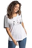 Ulla Popken Damen große Größen Übergrößen Plus Size T-Shirt, Fotomotiv, Rundhals, geringelter Halbarm schneeweiß 46+ 791338200-46+