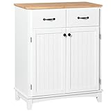 HOMCOM Küchenschrank Sideboard mit 2 Schubladen, Kommode verstellbaren Ablagen, Aufbewahrungsschrank, Holz, Weiß, 74 x 40 x 91,5