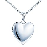 MicLee Damen Kette Foto Herz Medaillon Photo Bilder Amulett Silber Edelstahl Anhänger Halskette mit Geschenkbox Grußkarte, Super Geschenk für Paar Pärchen Mutter T