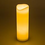 LuminalPark LED-Stumpenkerze H30 cm, Dm. 10 cm, elfenbeinfarben, Echtwachts, warmweißes Licht, flackernd, Batterie, mit Zeitschaltuhr, Innenb