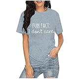 Damenmode O-Neck Letter Print Kurzarm T-Shirt Top Bluse Hemden 109 - Gray Larg