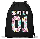ALBASPIRIT Hip Hop Bratina 01 Rap Schwester Russisch Brate Floral Blumenmuster Bratan Geschenk - Baumwoll Gymsac -37cm-46cm-Schw