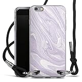 DeinDesign Carry Case kompatibel mit Apple iPhone 6s Plus Hülle mit Band Handykette zum Umhängen schwarz Lavendel Marmor L