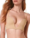 Autbre Damen Deep Plunge Convertible V BH Push Up Low Cut Seamless Comfort Wireless Sexy Dress Bra, nude, 85C