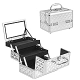GOPLUS Kosmetikkoffe, Beauty Case, Schminkkoffer, Make up Box, Friseurkoffer, Kosmetikkoffer Reise, Multikoffer, Etagenkoffer, Werkzeugkoffer für Make-up (Silber)