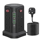 Bedee Verlängerungskabel, 5 m, mit 5 USB-Steckplätzen (1 USB C / 18 W Schnellladung) und 8 Steckdosen, Überspannungsschutz, Steckdosenleiste für TV, PC, Laptops, mit 5 m Verlängerungskabel, Schw