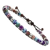 BENAVA Damen Yoga Armband Bunt aus Jaspis Edelstein Perlen | Chakra Glücksarmband Damenarmband Freundschaftsarmband | Boho Hippie Schmuck Bracelet | 16-24