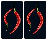 WENKO Herdabdeckplatte Universal Peperoni Duo 2er Set, 2er Set, Kochplattenabdeckung und Glas-Schneidebrett für alle Herdarten, 5.5 x 52 x 30