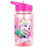 P:os 29232 - Trinkflasche für Kinder, ca. 450 ml, transparentes Design mit Paw Patrol Motiv und integriertem Strohhalm zum Hochklappen, aus Kunststoff, bpa- und p