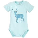 Pinokio - Wild Boy - Baby Body 100% Baumwolle, türkis mit Hirsch - Kurzarmbody für Erstausstattung (74)